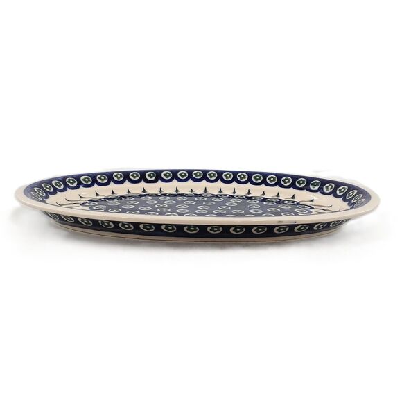 Polish Pottery Blue Floral Oval Platter by Zaklady Boleslaweic Hand Made Poland - Picture 5 of 10